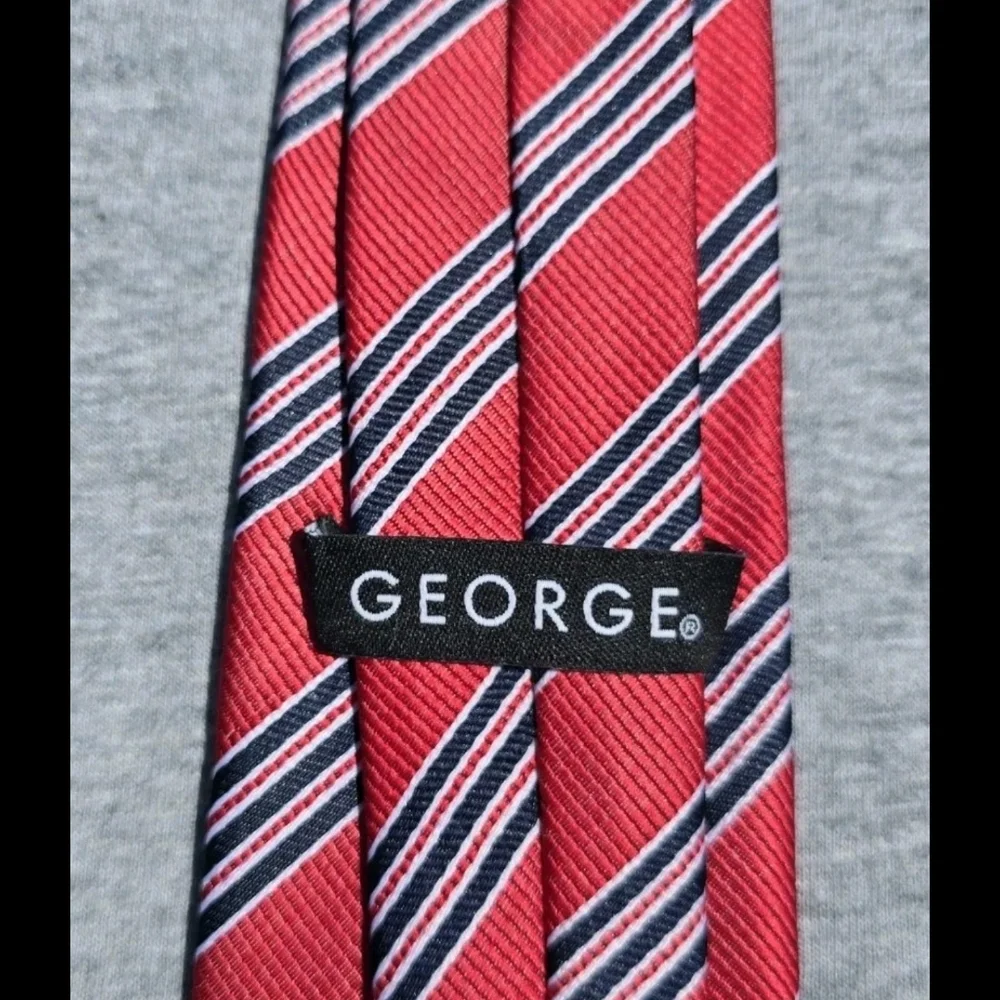 Boy's George Red Clip On Tie w/ Dark Blue and White Striped Pattern